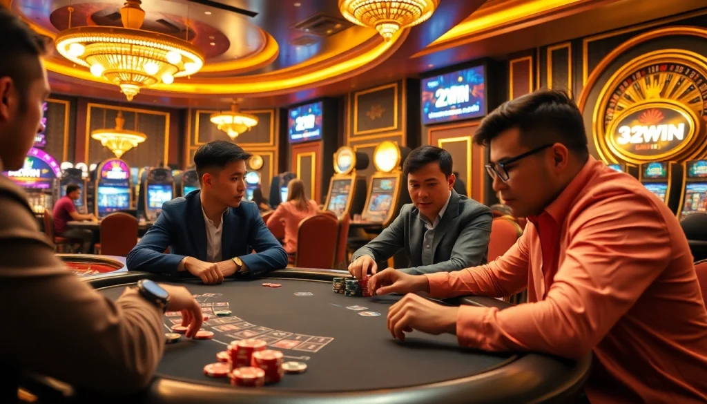 32WIN enhances the poker experience with thrilling gameplay in a luxurious casino setting.