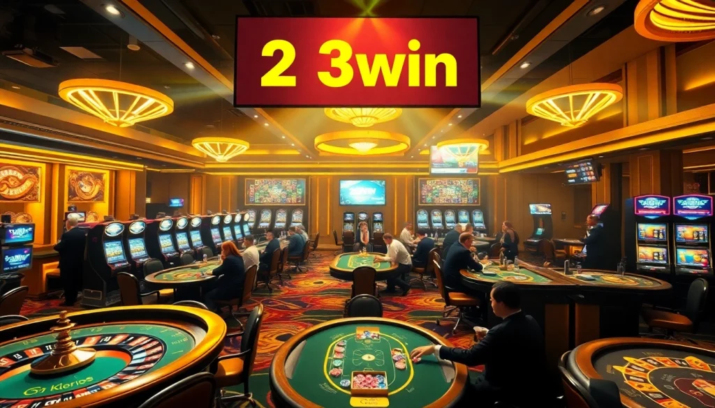 Experience the thrill of 23win's casino environment with vibrant poker and slot games.