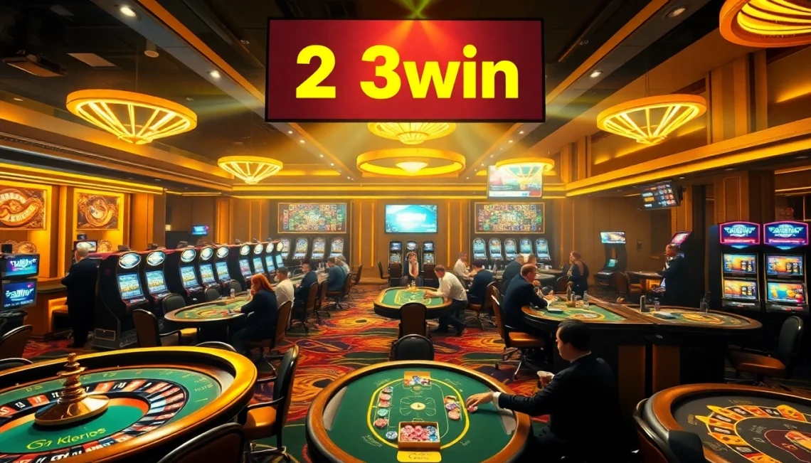 Experience the thrill of 23win's casino environment with vibrant poker and slot games.