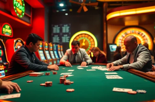 C168 poker game in an exhilarating casino setting with high stakes and vibrant slot machines.