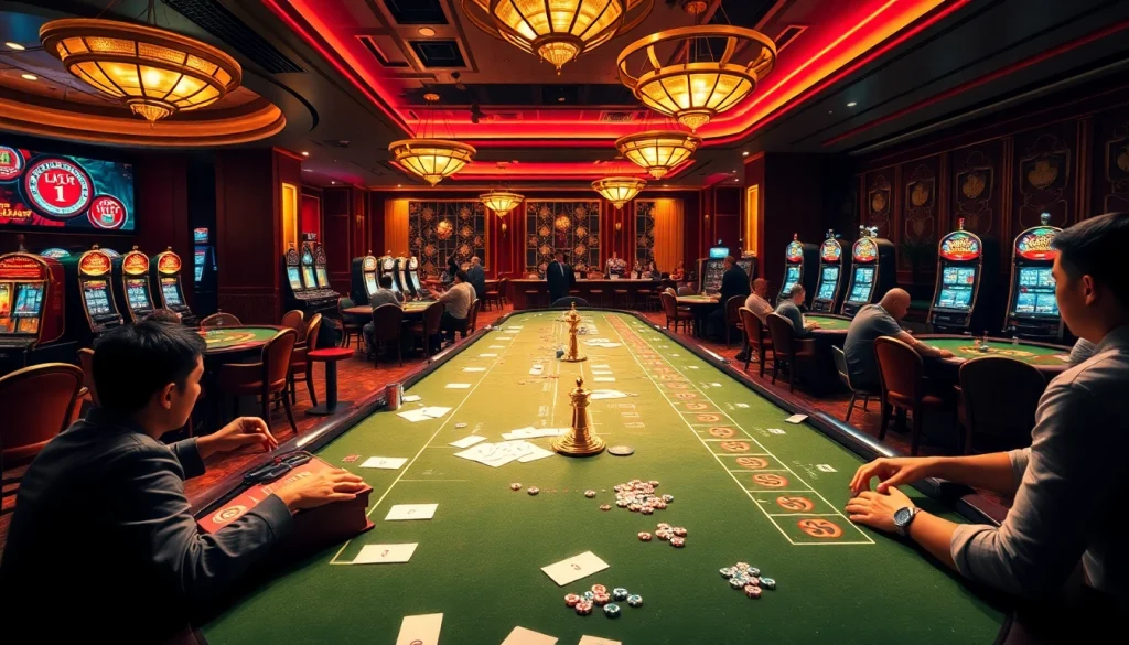Experience the excitement of gambling at https://luongsontv85.com/ with vibrant casino tables featuring poker chips and an electric atmosphere.