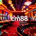 Experience the thrills of betting with cm88 at a bustling casino, showcasing vibrant tables and slot machines.