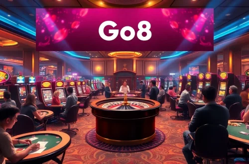 Experience the thrill of Go8 casino gaming, featuring vibrant slot machines and enthusiastic players at the tables.