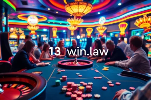 Engaging casino atmosphere showing players at a poker table with the thrilling excitement of gambling at https://13win.law/ featuring vibrant slot machines.