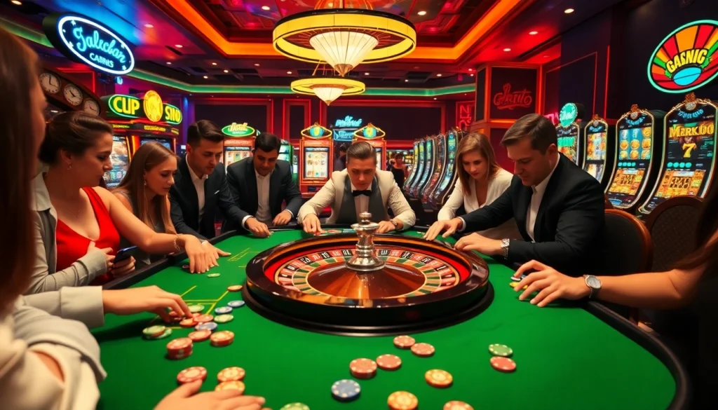 MM88 Casino features an exciting roulette game with eager players and vibrant lights.