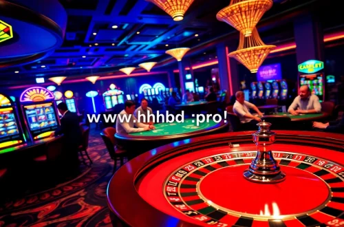 Experience the exhilarating casino atmosphere at https://www.hhbd.pro/, where players engage around roulette and poker tables filled with excitement.