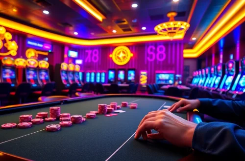 Experience the thrill of poker in the vibrant casino featuring XX88, chips, and cards.