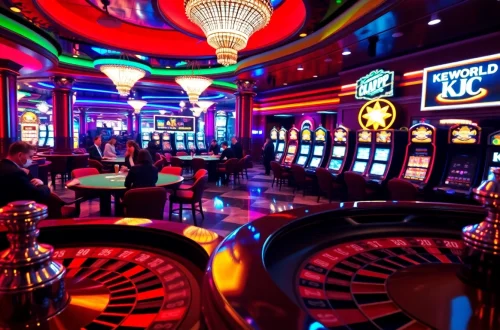 KJC casino excitement with players at a poker table surrounded by slots and roulette.