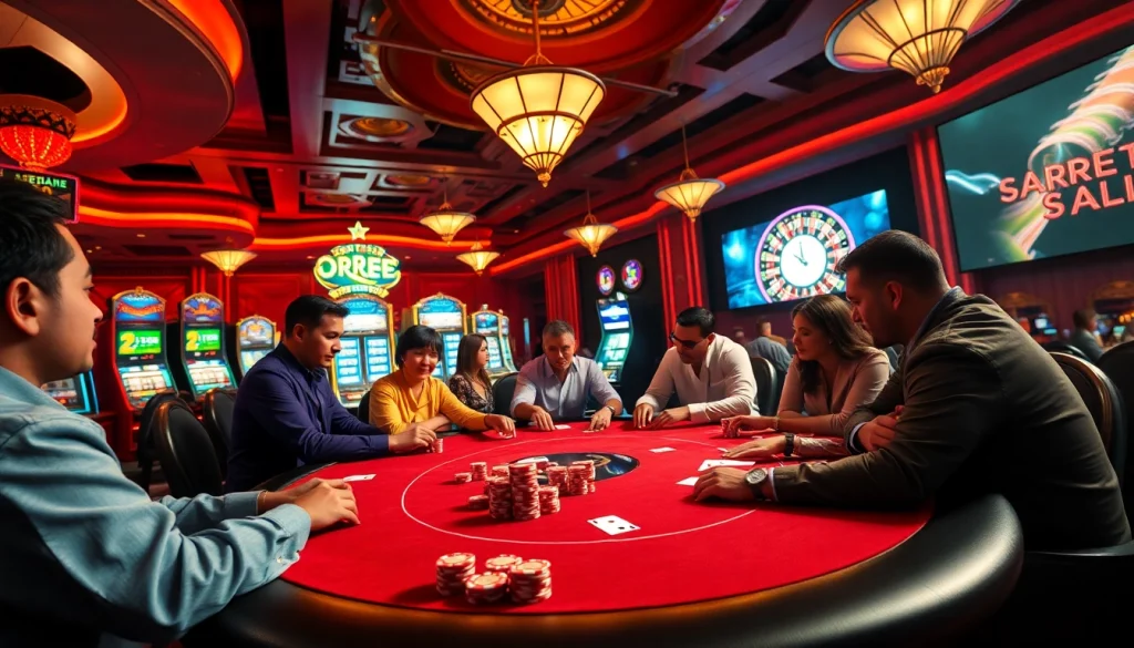 Players enjoying a thrilling game at the casino poker table, highlighting the excitement of RREE adventures in winning strategies.