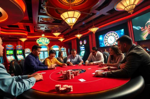 Players enjoying a thrilling game at the casino poker table, highlighting the excitement of RREE adventures in winning strategies.