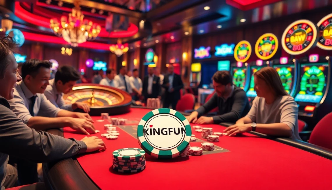 KINGFUN poker chips fill the table as players experience thrilling wins in an exhilarating casino atmosphere.