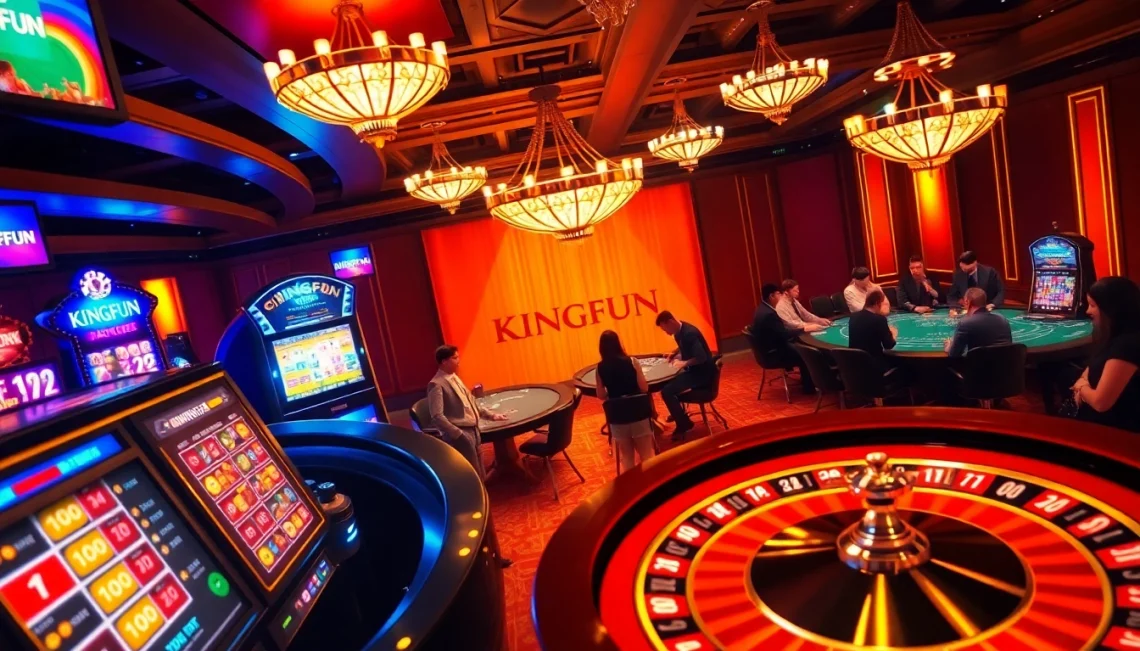 Experience the thrill of gambling at KINGFUN's vibrant casino floor, featuring roulette, poker, and slot machines.